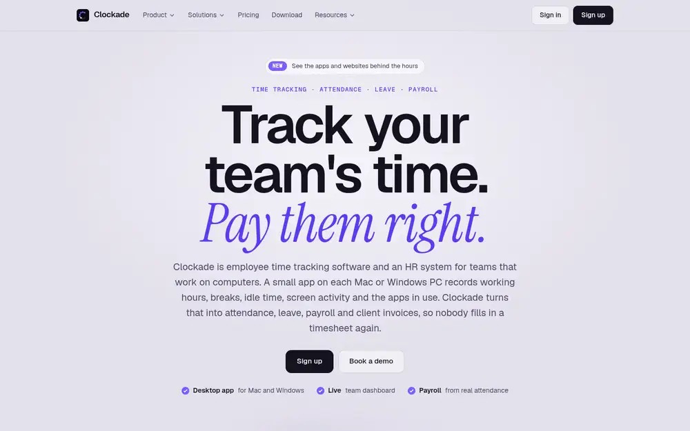 Clockade homepage