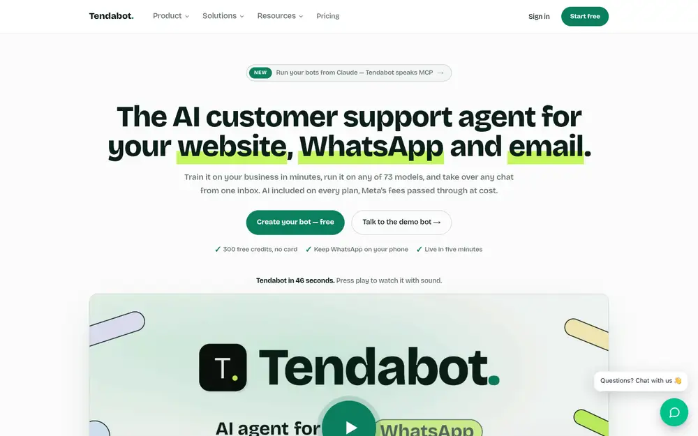Tendabot homepage